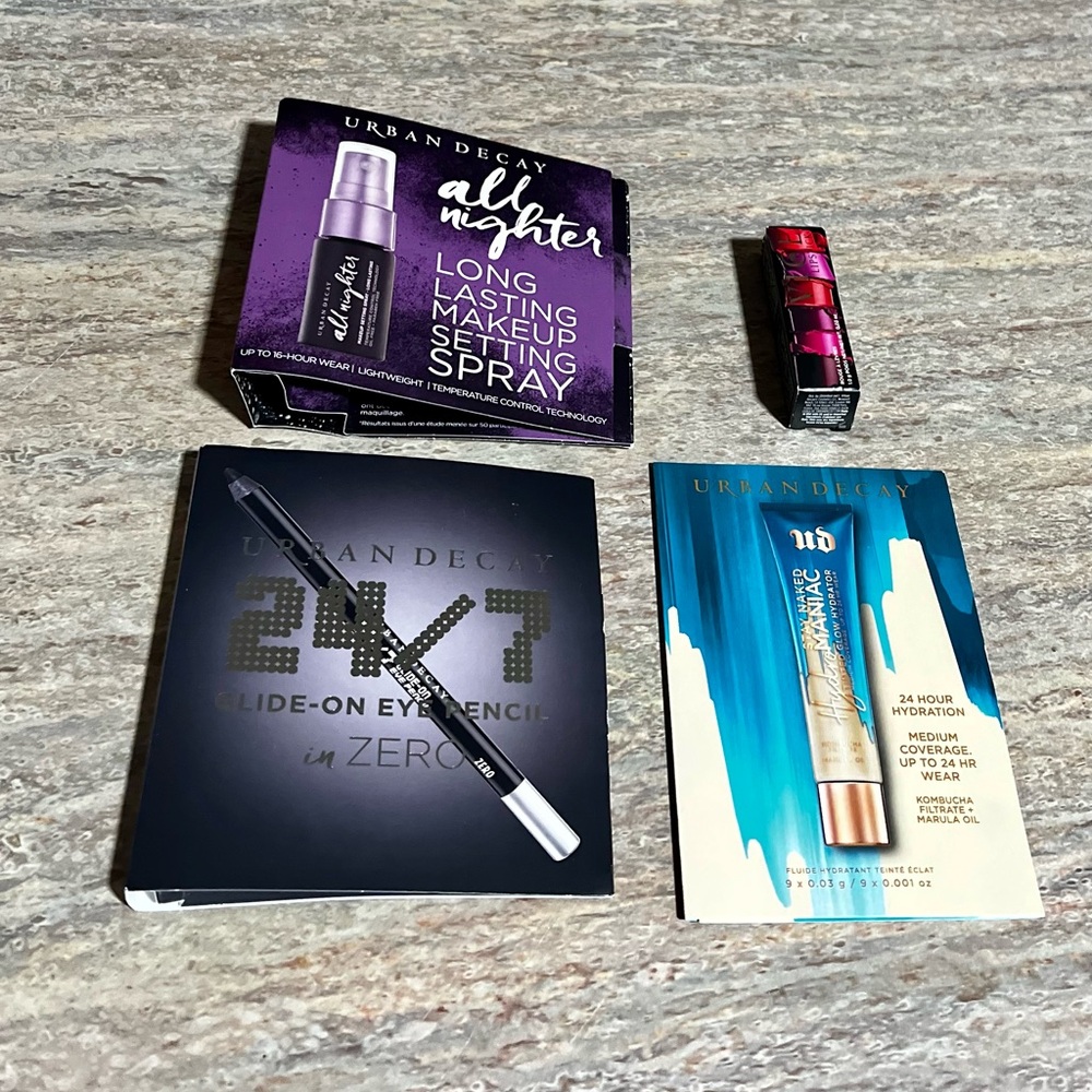 4-Piece Urban Decay All-nighter setting spray, eyeliner, Vice Naked lipstick etc